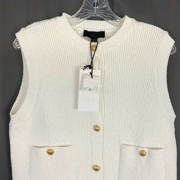 Zara Plain Knit Top/Vest in Cream with Gold Buttons Sz M - Picture 4 of 16